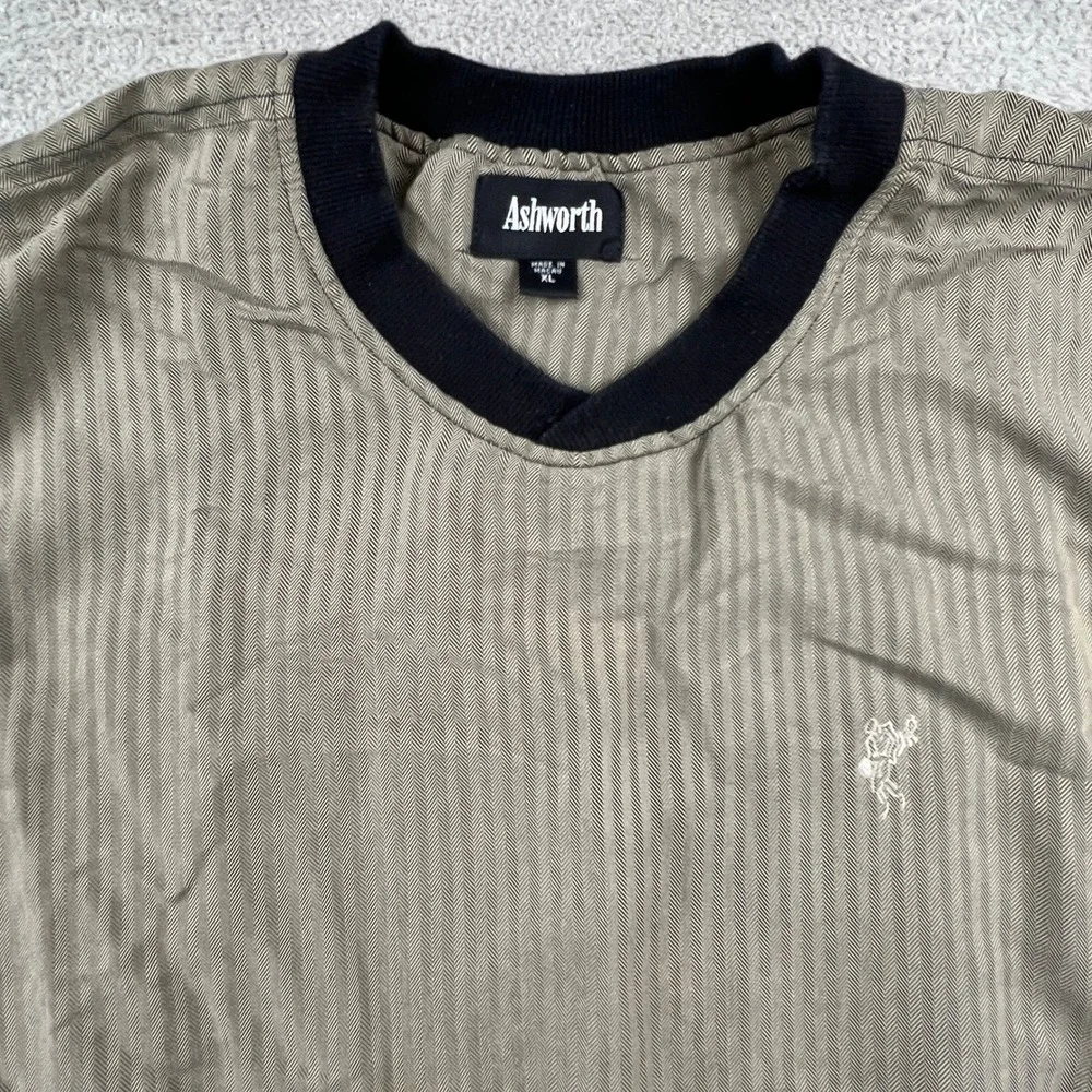 Ashworth Men's V-Neck XL Pullover Olive Herringbone Golf Windshirt Skater‎